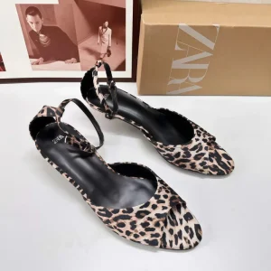 Luxury Designer Custom Logo Summer Top Breathable Anti-Slip Women’s Sexy Leopard-Print Point-Toe Pumps Fashion Trend Low-Heel