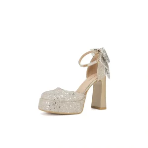 Luxury Designer High-end Womens Square Head Chunky Heel Waterproof Platform Sandals Rhinestones Ultra-high-heel