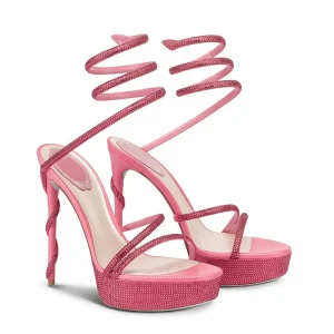 Luxury Designer Round toe High heeled Shoes Rhinestone Fish Mouth Waterproof Platform Ultra high Heel Thin Heel Snake shaped