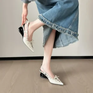 Luxury Designer Solid Pointed Hollow Bow Fashion Thin High Heel Elegant Backless Brown Single Layer 6-8cm Shoes for Women