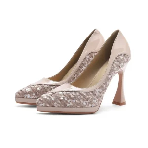 Luxury Designer Stiletto Pumps Waterproof Platform Non Fatiguing Women’s Pointed Toe Slip On Super High Heel Bridal Shoes