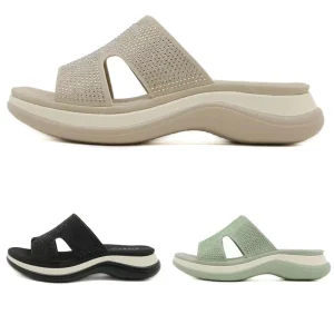 Luxury Designer Women’s Casual Outdoor Rhinestone Sandals with Large Size Non Slip Beach Wedges
