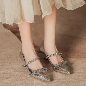 Luxury Elegant Designer Women’s Heel Pumps Shoes for Wedding Party Bridal Formal Dress Low Heel Shoes for Women &Ladies