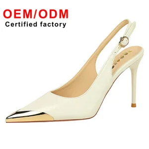 Luxury Fashion Super High Heels for Women Metal Pointed Toe Stiletto Heels Hollow Back Strap Shoes