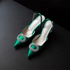 Luxury Green High Heeled Wedding Shoes Pointed Diamond High Heels Summer Women’s Shoes