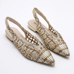 Luxury Pointed Toe Women’s Summer Woven Mesh Ballerina Flat Sandals Shoes Stylish Designs Edge Sandals for Women