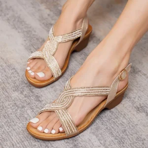 Luxury Rhinestone Women’s Sandals Elegant Low Wedge Heel Summer Shoes Ladies Dress Party Wedding Sandals