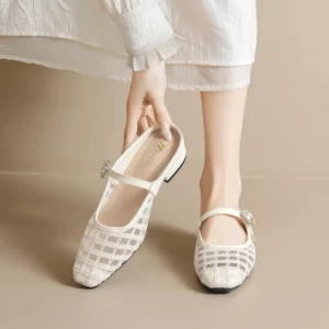 Luxury Sheepskin Lining Hong Kong Style Chunky Wedge Heel Breathable Lightweight Minimalist Mules for Women Summer