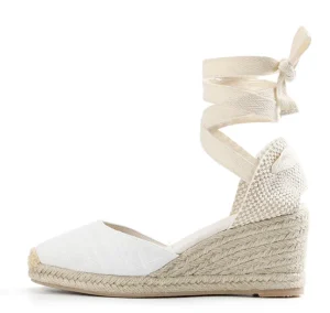 Luxury Wedge Sandals Ladies Fashion Summer Platform High Heeled Outdoor Closed Toe Lace up Canvas Upper Cotton