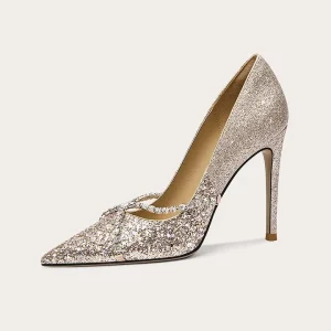 Luxury Women’s Gold Dress Shoes Thin Heel Bridal Sandals Rhinestone Decoration Slip On Height Increasing for Spring Summer