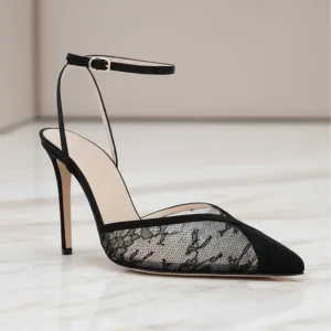 Luxury Women’s High Heels Pointy Peep Toe Lace Mesh Stiletto Women Heel Sandals Slingbacks for Summer