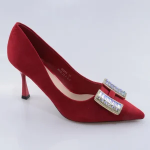 Luxury Women’s Satin High Heels Shoes Pointed Toe Shallow Design Metal Rhinestone Bow Slip On Closure Party