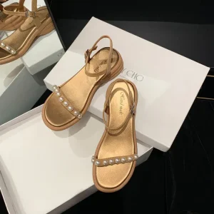 M29711 Summer Women’s Club Style Pearl Strap Sheepskin Upper TPR Outsole Outdoor Slides Fashion Trend Comfortable Low