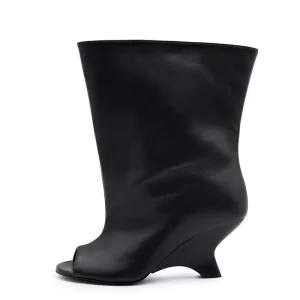 Manufacture Custom Styles Summer Peep Toe High Top Wedge Heel Ankle Boots Big Size Anti Slippery Solid Sexy Women’s Boots