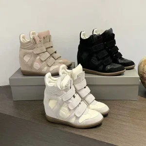Manufacturer Custom Fashion Flat Bottom Suede Velcro High Top Shoes Women Height Increasing Women Casual Sports Shoes