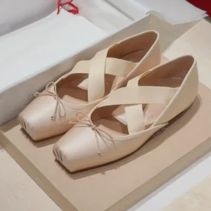 Manufacturer Custom Ladies Nude Satin Ballet Shoes Square Toe Casual Mary Jane Low Heel Women’s Flat Shoes