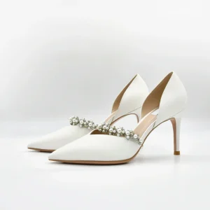Manufacturer Custom Prom Dress Ladies Ankle Strap Slingback Pumps Closed Toe Sandals Rhinestone Peals Wedding Shoes