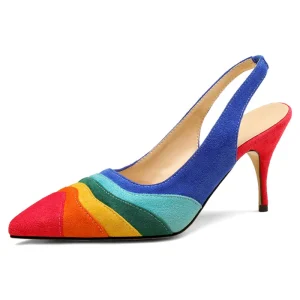 Manufacturer Custom Rainbow Color Women’s High Heel Dress Shoes Slip-On Low Heel 8cm Office Lady Shoes for Party