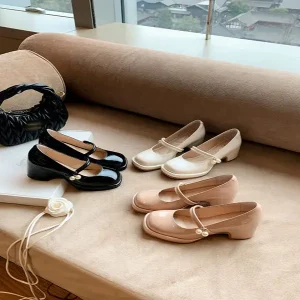 Manufacturer Custom Women’s Trendy Dress Shoes Pointed toe Chunky Heels High Quality Leather Slip On Pumps Fashion Trend