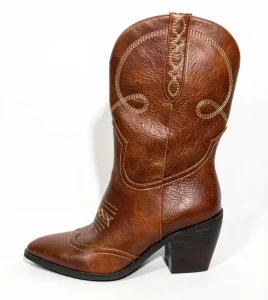Manufacturer Custom Women’s Western Cowboy Boots Vintage Distressed Brown Faux Leather Square Toe Block Heel Slouchy Boots