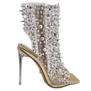 Manufacturer Ladies Peep Toes Rivet Embellished Sparkle Ankle Studded Boots Heels Women Rhinestone Sandals
