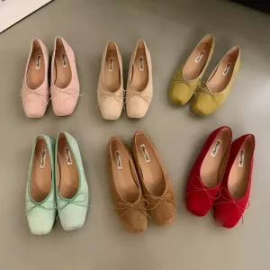 Manufacturer Logo High Quality Custom Girls Leather Ballet Shoes Square Toe Casual Mary Jane Low Heel Women’s Shoes Flat Shoes