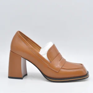 Manufacturer Luxury Custom Fashion Square Heel Women’s Genuine Leather Waterproof Shiny Dress Shoes Black Blue Singles for Women