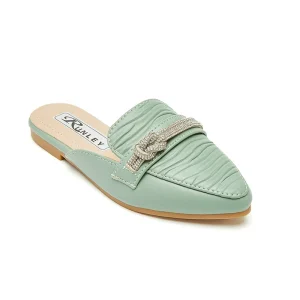 Manufacturer Supplier Women’s Flat Mules Buckle Pointed Toe Backless Slip-On Slides Loafer Shoes