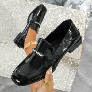 Manufacturer Women’s Fashionable Anti-slip Loafers Slip-on Square Toe Casual Shoes PU Upper Flat
