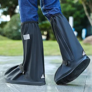 Men and Women’s High Top Clear Water Boot Shoe Cover Black Waterproof Reflective Dust Covers for Motorcycle