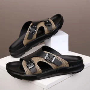 Men’s Adjustable Buckle Two-tone Sandals Thick Sole Non-slip EVA Casual Sandals Open-toe Summer Outdoor