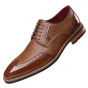 Men’s Business Casual PU Slip-on Shoes Comfortable Breathable Trendy Pointed-Toe Office Career