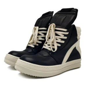 Men’s Casual Shoes Inverted Triangle Design Leather Shoes for Women Black Solid Women’s Sneakers Lace-up Men’s Shoes
