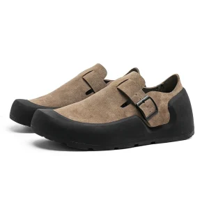 Men’s Cork Sole Clogs and Mules Women’s Retro Genuine Leather Suede Clog Slipper Thick Sole Casual Shoes