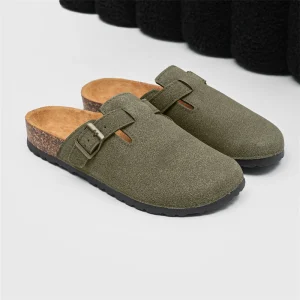 Men’s Women’s Casual Comfort Suede Leather Clogs Adjustable Cork Foot Mules Flat Lightweight Slip-on Slippers for Indoor Outdoor