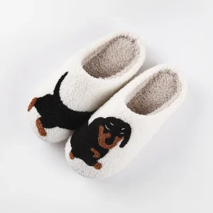 Men’s Women’s Comfortable Cotton Slippers Warm Winter Thick Soft Thickened Plush Shoes Home Dachshund Style Breathable
