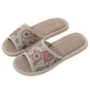 Men’s Women’s Indoor Home Slippers Summer Cotton Linen Mat Open Toe Leather Cotton Fabric Non Slip Thick Soft Bottom Sandals
