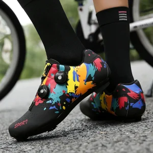 Men’s Women’s Locked Cycling Shoes Road Mountain Biking Power Assisted Bicycle Outdoor Sport Graffiti Shoe Spring Summer Winter