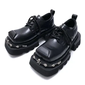 Men’s and Girls’ Square Toe Lace-Up Dress Shoes for Women Chunky Sole Retro Platform Derby Shoe