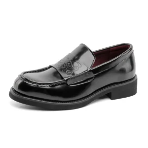 Men’s and Women’s Retro Slip on Peas Loafers Joker Leather Shoes for Lovers Autumn