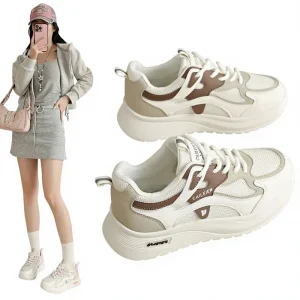 Mesh Breathable Lace-Up Sneakers Women’s Spring Autumn Junior High School Students’ Running Lightweight Non-Slip Shoes