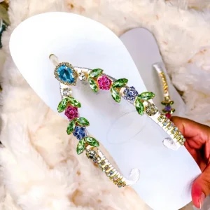 Metal Alloy Crystal Chain Flower Rhinestone Handmade Women’s Bridal Wedding Slipper Flip Flop Sandals Shoe Accessories