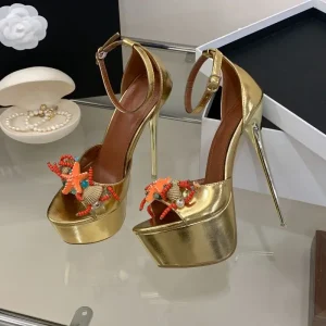 Metal Color Zapatos Mujer Plataforma Crystal Thin Heel Retro Shoes Platform Heels for Women