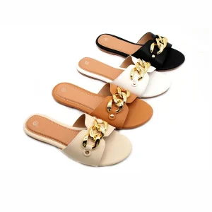 Metal Square Head Flat Large Size Casual Fashion Women’s Slippers Light Breathable Open Toe Daily Sales of Women’s Slippers