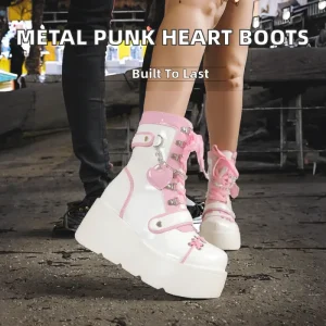 Metal Style Rock Women’s Snow Boots Autumn Thick Soled Lace Up Ankle & Bootie Boots Soft Waterproof Punk Gothic