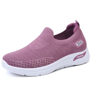 Middle Aged and Elderly Women’s Casual Shoes Cross Border Plus Size Breathable Knitted Fabric Summer Slippers with EVA Insole
