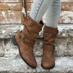 Midi Boots for Autumn/Winter Women’s Round Toe Flat Women’s Large Size Boots
