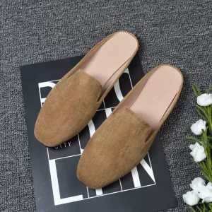 Minimalist Suede Square Toe Women’s Mule Slides Comfortable Versatile