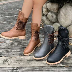 Modern Stylish Women’s Motorcycle Boots Fall Winter Back Solid PU Leather Short Ankle Height with Pointed Toe