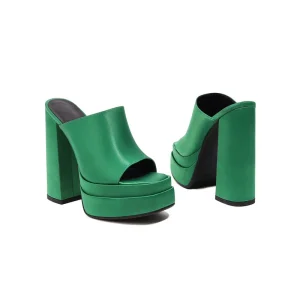 Mules Femme 16cm Fashion Candy Colour Satin Platform Casual Sandals Shoes Slip on Open Toe Chunky High Heeled Mules for Women